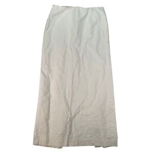 Mango MNG Ramie Linen Maxi Skirt Womens Size 6 Cream White Back Slit Zip Casual